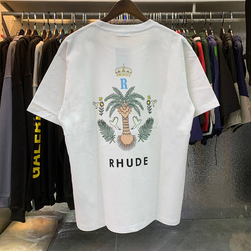 Rhude T-shirts Coconut Crown Printing Cotton Casual Short Sleeve Men and Women