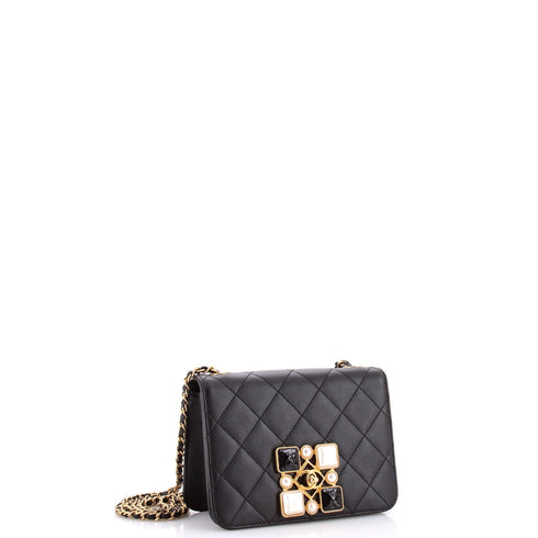 Resin and Pearl CC Full Flap Bag Quilted Calfskin Small