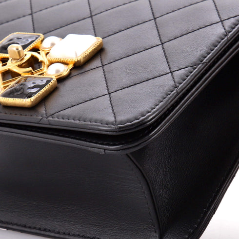 Resin and Pearl CC Full Flap Bag Quilted Calfskin Small