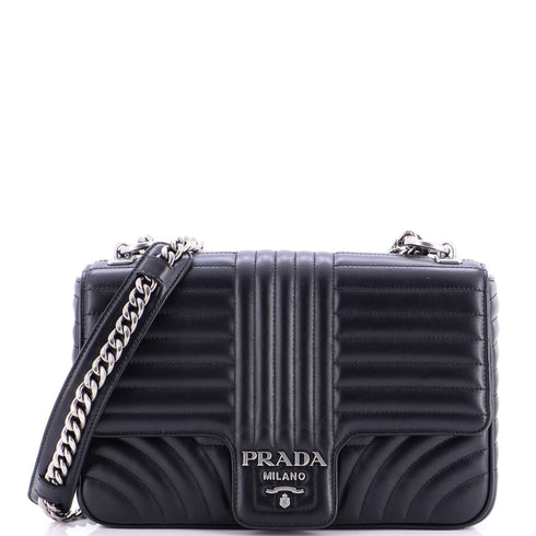 Chain Flap Shoulder Bag Diagramme Quilted Leather Large