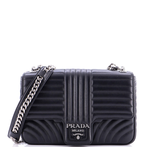 Chain Flap Shoulder Bag Diagramme Quilted Leather Large