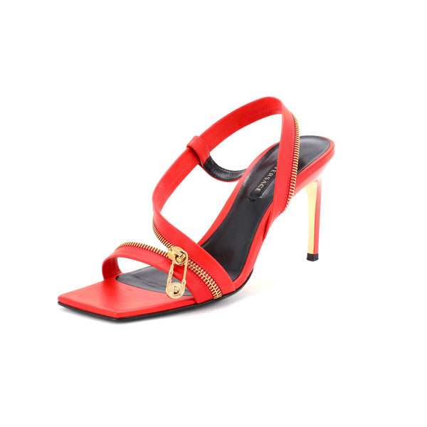 Women's Safety Pin Zipper Slingback Sandals Leather