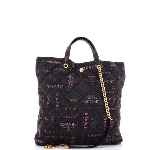 Denim Mood Shopping Tote Logo Printed Quilted Denim Maxi