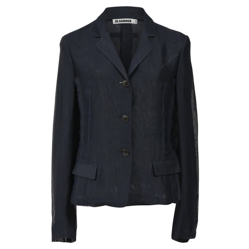 Women's Jil Sander Raw Edge Single-Breasted Blazer in Navy Blue Viscose