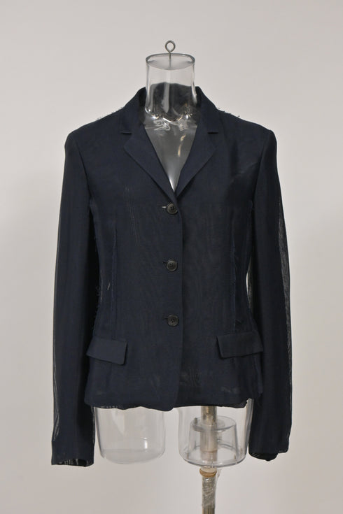 Women's Jil Sander Raw Edge Single-Breasted Blazer in Navy Blue Viscose