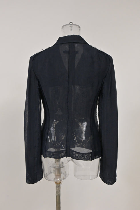 Women's Jil Sander Raw Edge Single-Breasted Blazer in Navy Blue Viscose