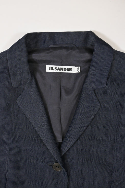 Women's Jil Sander Raw Edge Single-Breasted Blazer in Navy Blue Viscose