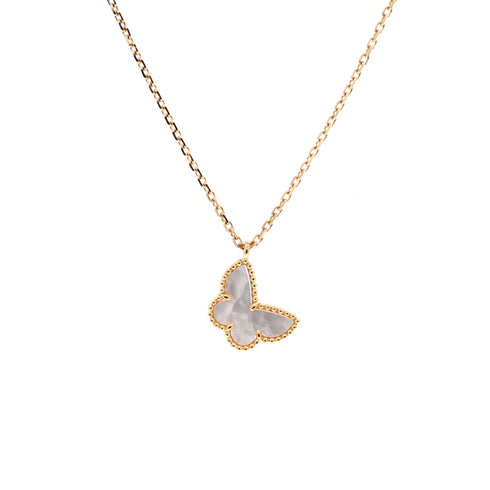 Sweet Alhambra Butterfly Pendant Necklace 18K Yellow Gold and Mother of Pearl