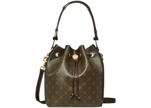 Tory Burch T Monogram Coated Canvas Bucket Bag French Press