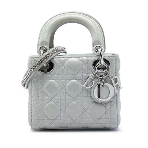 Lady Dior Chain Bag Cannage Quilt Iridescent Leather Mini