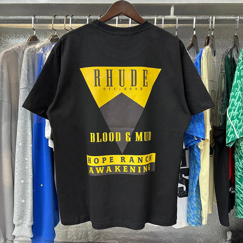 Rhude T-shirts Inverted Triangle Printing Cotton Casual Short Sleeve Men and Women