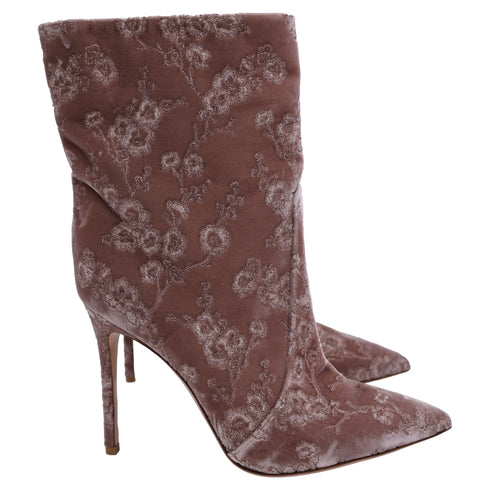 Women's Gianvito Rossi Embroidered Ankle Boots in Pink Velvet