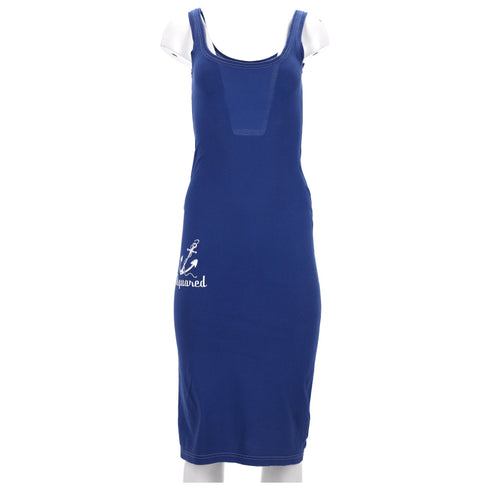 Women's Dsquared2 Sleeveless Midi Dress in Blue Cotton