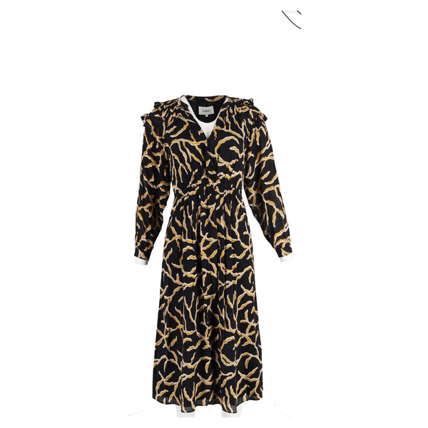 Women's Ba&sh Candice Printed Midi Dress in Black Viscose