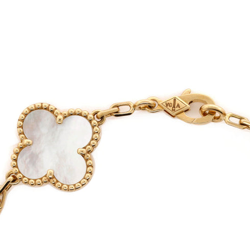 Vintage Alhambra 5 Motifs Bracelet 18K Yellow Gold and Mother of Pearl