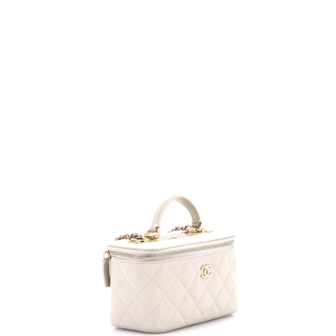 Trendy CC Top Handle Vanity Case with Chain Quilted Lambskin Small