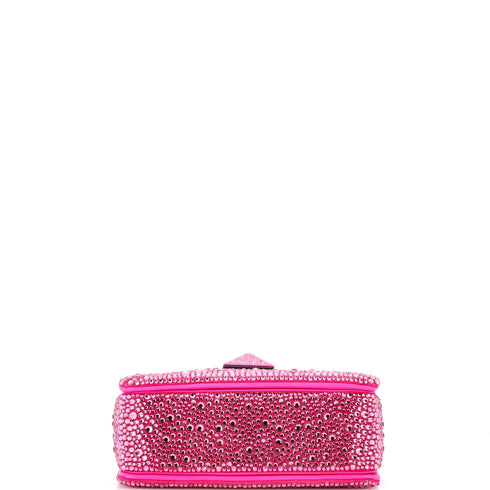 One Stud Chain Flap Bag Crystal Embellished Suede Small