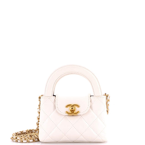 Kelly Top Handle Shopping Bag Quilted Shiny Aged Calfskin Nano