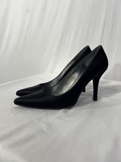 Women's Stuart Weitzman Pointed Toe Pumps in Black Satin