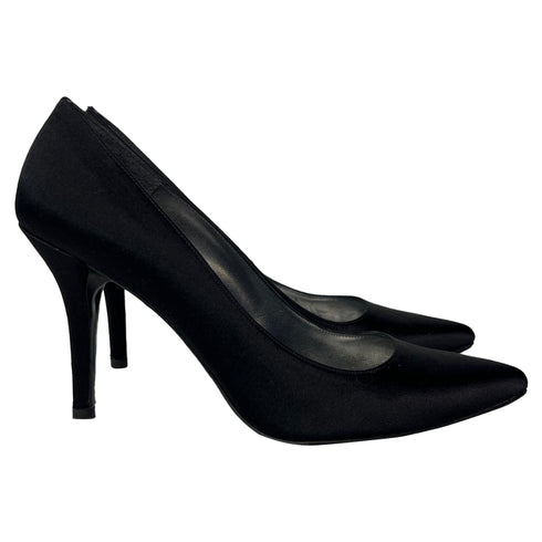 Women's Stuart Weitzman Pointed Toe Pumps in Black Satin
