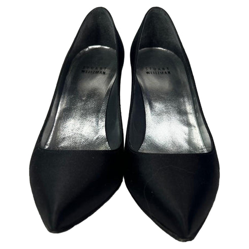 Women's Stuart Weitzman Pointed Toe Pumps in Black Satin