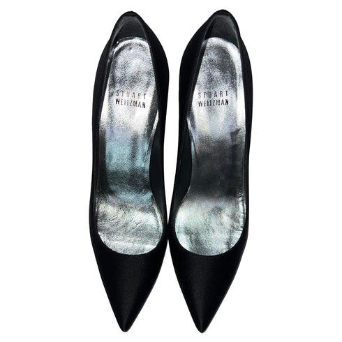 Women's Stuart Weitzman Pointed Toe Pumps in Black Satin