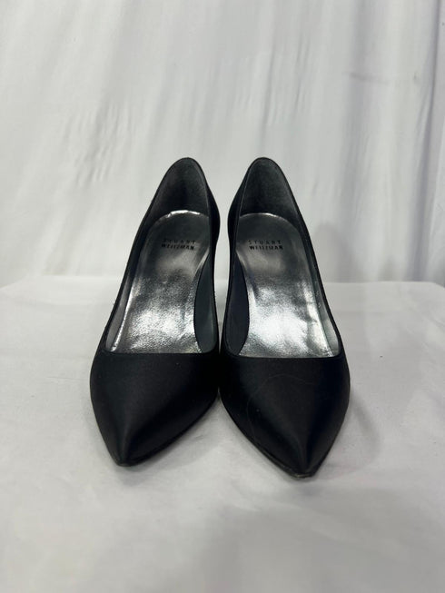Women's Stuart Weitzman Pointed Toe Pumps in Black Satin