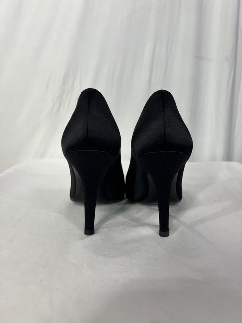 Women's Stuart Weitzman Pointed Toe Pumps in Black Satin