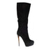Women's Black Suede Boots with Animal Print Heels - '20s