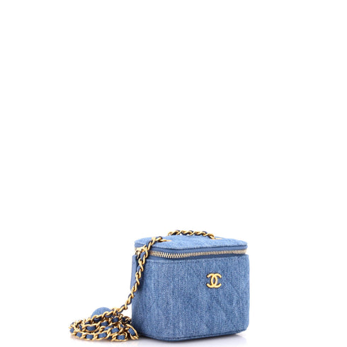 Pearl Crush Vanity Case with Chain Quilted Denim Mini