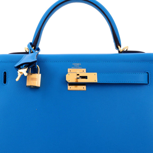 Kelly Handbag Bleu Frida Madame with Gold Hardware 28