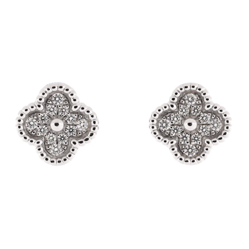 Sweet Alhambra Stud Earrings 18K White Gold and Diamonds