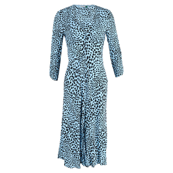 Women's Rixo Katie Leopard Print Dress in Blue Viscose