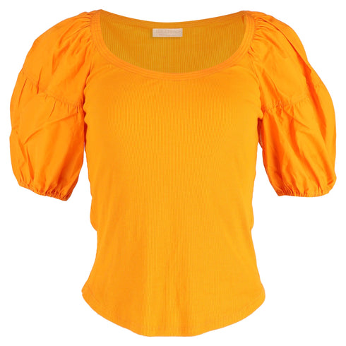 Women's Ulla Johnson Scoop Neck Short Sleeve T-Shirt in Orange Cotton