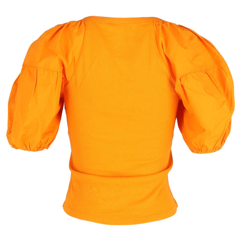 Women's Ulla Johnson Scoop Neck Short Sleeve T-Shirt in Orange Cotton