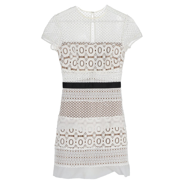Women's Self-Portrait Oblique Lace Mini Dress in White Polyester