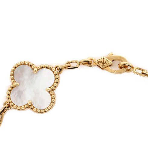 Vintage Alhambra 5 Motifs Bracelet 18K Yellow Gold and Mother of Pearl
