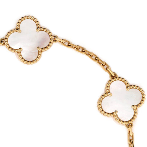 Vintage Alhambra 5 Motifs Bracelet 18K Yellow Gold and Mother of Pearl