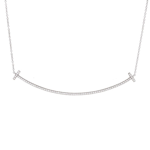 T Smile Pendant Necklace 18K White Gold with Diamonds Large