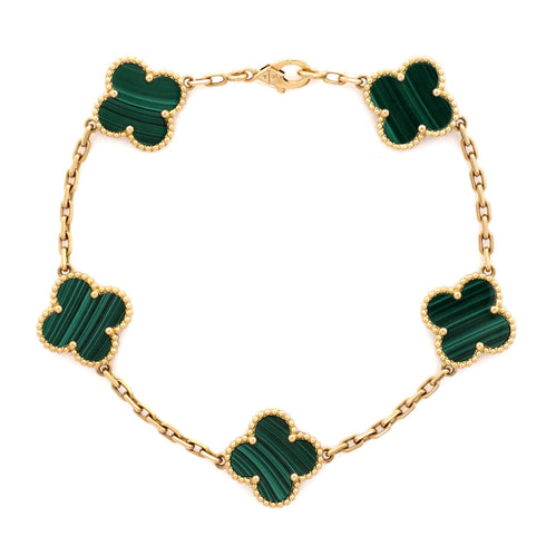 Vintage Alhambra 5 Motifs Bracelet 18K Yellow Gold and Malachite