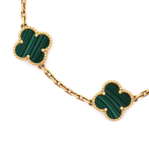 Vintage Alhambra 5 Motifs Bracelet 18K Yellow Gold and Malachite