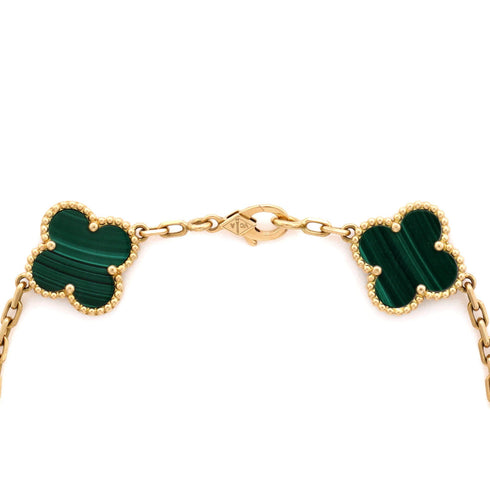 Vintage Alhambra 5 Motifs Bracelet 18K Yellow Gold and Malachite