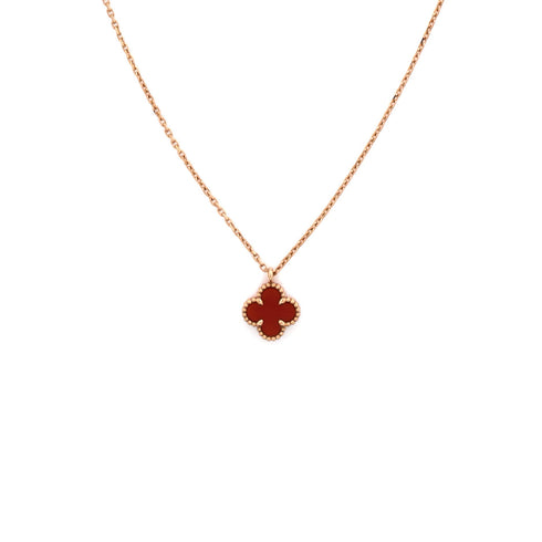 Sweet Alhambra Pendant Necklace 18K Rose Gold and Carnelian
