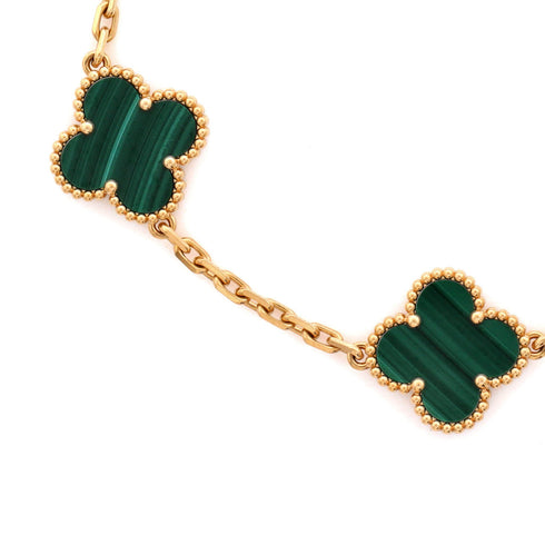 Vintage Alhambra 5 Motifs Bracelet 18K Yellow Gold and Malachite