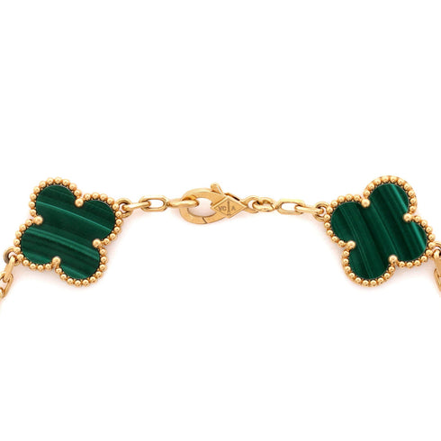 Vintage Alhambra 5 Motifs Bracelet 18K Yellow Gold and Malachite