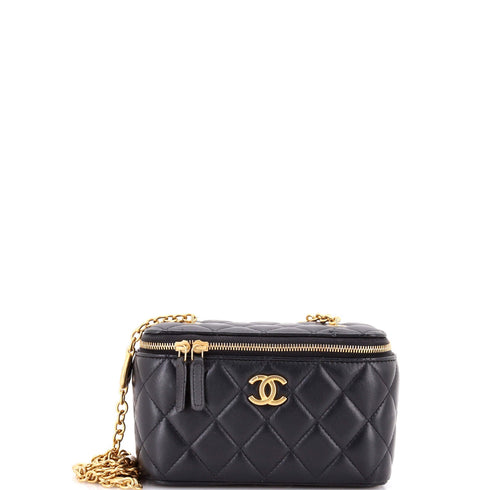 Classic Vanity Case with Resin Pearl Chain Quilted Lambskin Small
