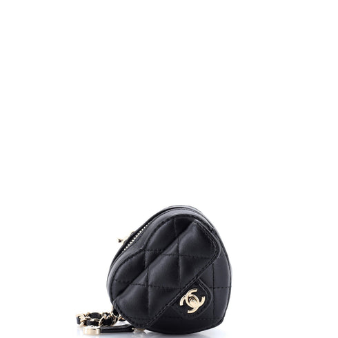 CC in Love Heart Chain Necklace Zip Coin Purse Quilted Lambskin