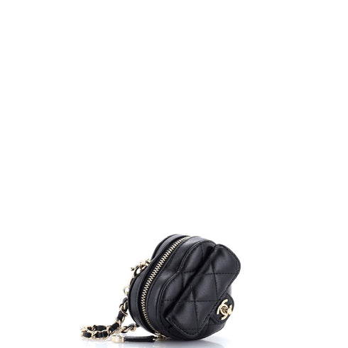 CC in Love Heart Chain Necklace Zip Coin Purse Quilted Lambskin
