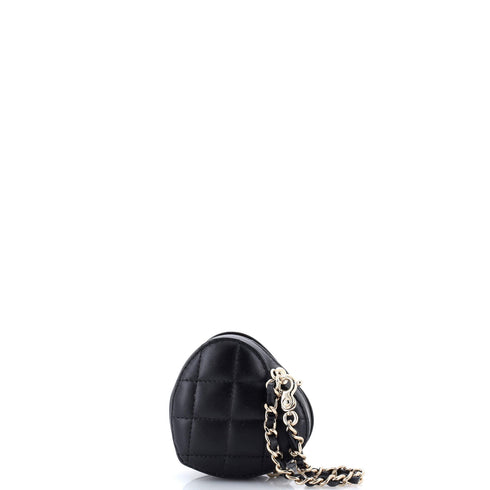 CC in Love Heart Chain Necklace Zip Coin Purse Quilted Lambskin