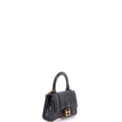 Hourglass Chain Top Handle Bag Crocodile Embossed Leather Mini